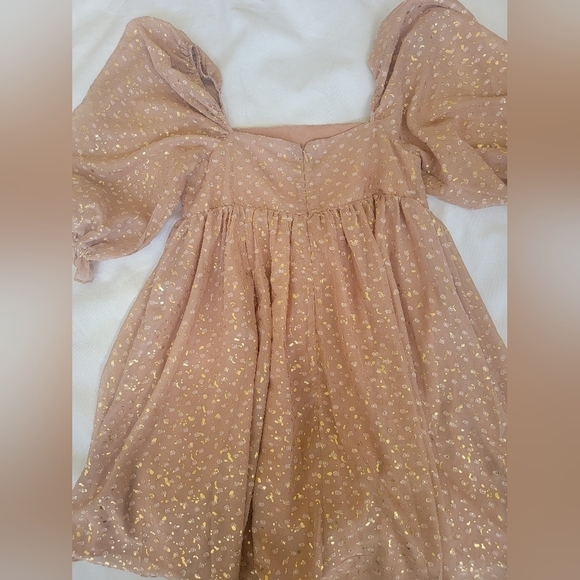 STORIA Gold Flaked Embroidered Dots Baby Doll Mini Dress Small - Picture 4 of 10